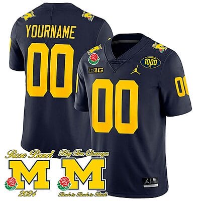 Custom Michigan Wolverines Jersey Name and Number 1000 Wins Rose Bowl Big Ten Champs Patch Navy