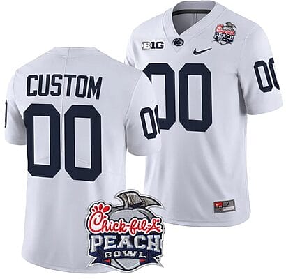Custom Penn State Jersey Name and Number Peach Bowl Patch 2024 College Football White