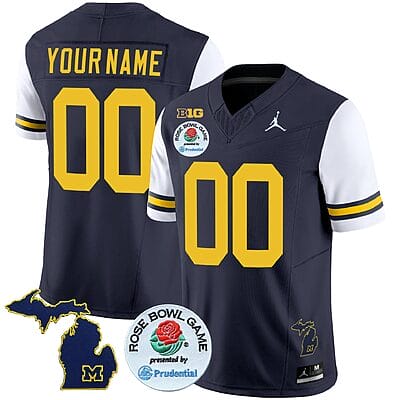 Custom Michigan Wolverines Jersey Name and Number Vapor Limited Rose Bowl Patch White Sleeves