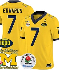Donovan Edwards Jersey #7 Michigan Wolverines Vapor Stitched 1000 Wins Rose Bowl Patch Maize