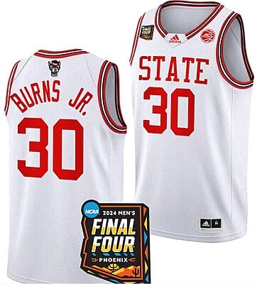DJ Burns Jr Jersey #30 NC State Wolfpack 2024 NCAA March Madness Final Four Basketball White