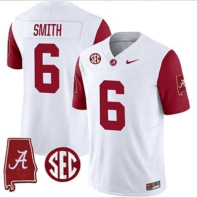 DeVonta Smith Jersey #6 Alabama Crimson Tide Vapor Stitched Football Alabama Map Crimson Sleeves
