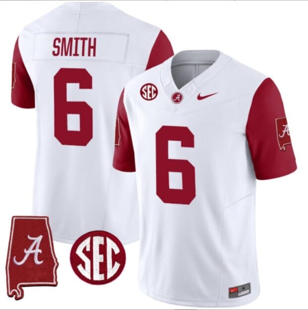 DeVonta Smith Jersey #6 Alabama Crimson Tide Vapor Stitched Football Alabama Map Crimson Sleeves