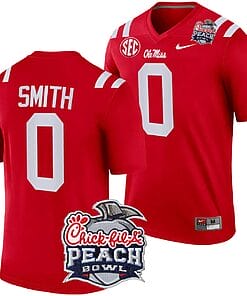 Deion Smith Jersey #0 Ole Miss Rebels Peach Bowl Patch 2024 College Football Red