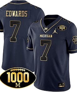 Donovan Edwards Jersey #7 Michigan Wolverines 1000 Wins Patch Football All Stitched Navy Gold