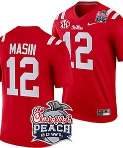 Fraser Masin Jersey #12 Ole Miss Rebels Peach Bowl Patch 2024 College Football Red