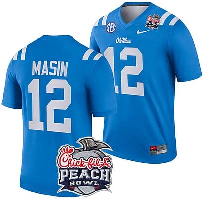 Fraser Masin Jersey #12 Ole Miss Rebels Peach Bowl Patch 2024 College Football Blue