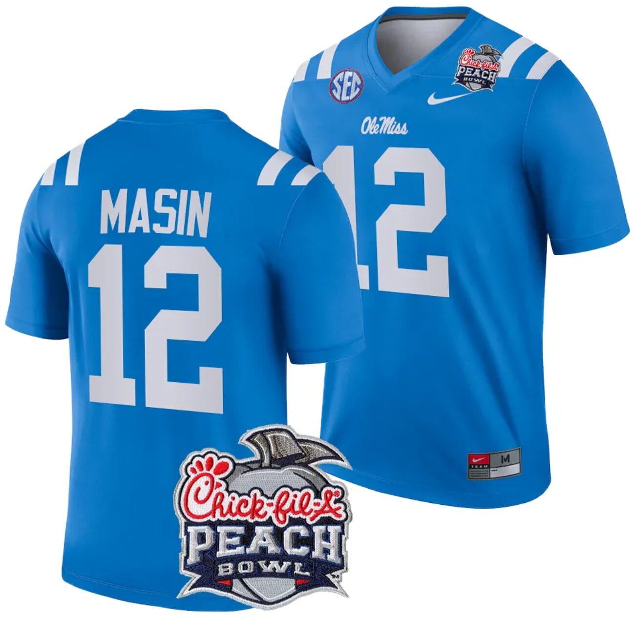 Fraser Masin Jersey #12 Ole Miss Rebels Peach Bowl Patch 2024 College Football Blue