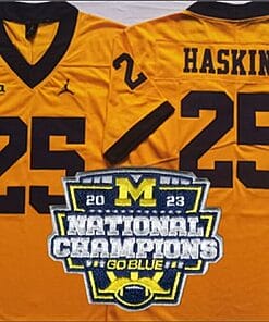 Hassan Haskins Jersey #25 Michigan Wolverines Football 2023 National Champions Patch Yellow