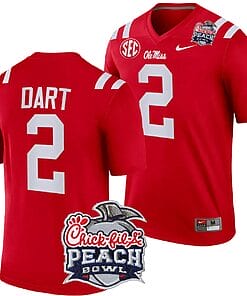 Jaxson Dart Jersey #2 Ole Miss Rebels Peach Bowl Patch 2024 College Football Red