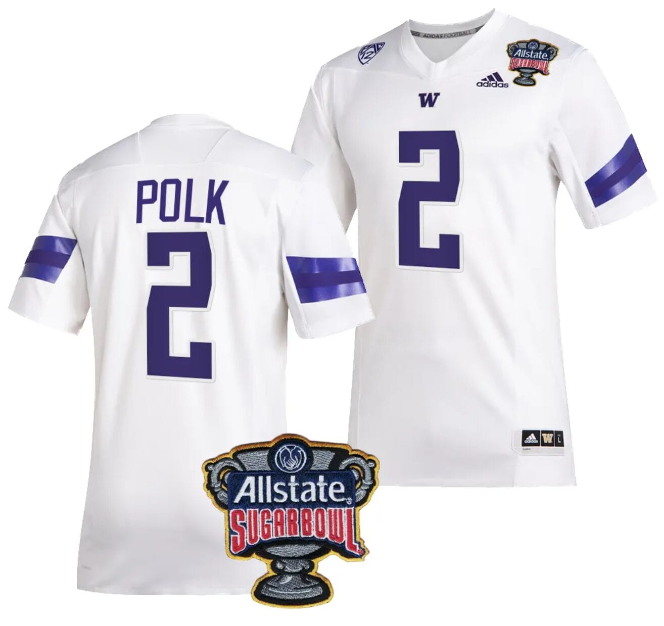 Ja'Lynn Polk Jersey #2 Washington Huskies Allstate Sugar Bowl Patch 2024 College Football White