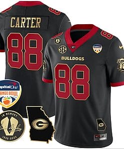 Jalen Carter Jersey #88 Georgia Bulldogs Vapor Limited Orange Bowl Patch Black Gold Trim
