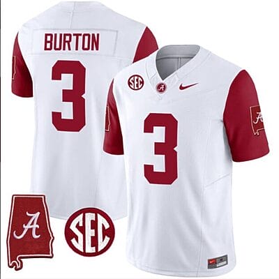 Jermaine Burton Jersey #3 Alabama Crimson Tide Vapor Stitched Football Alabama Map Crimson Sleeves