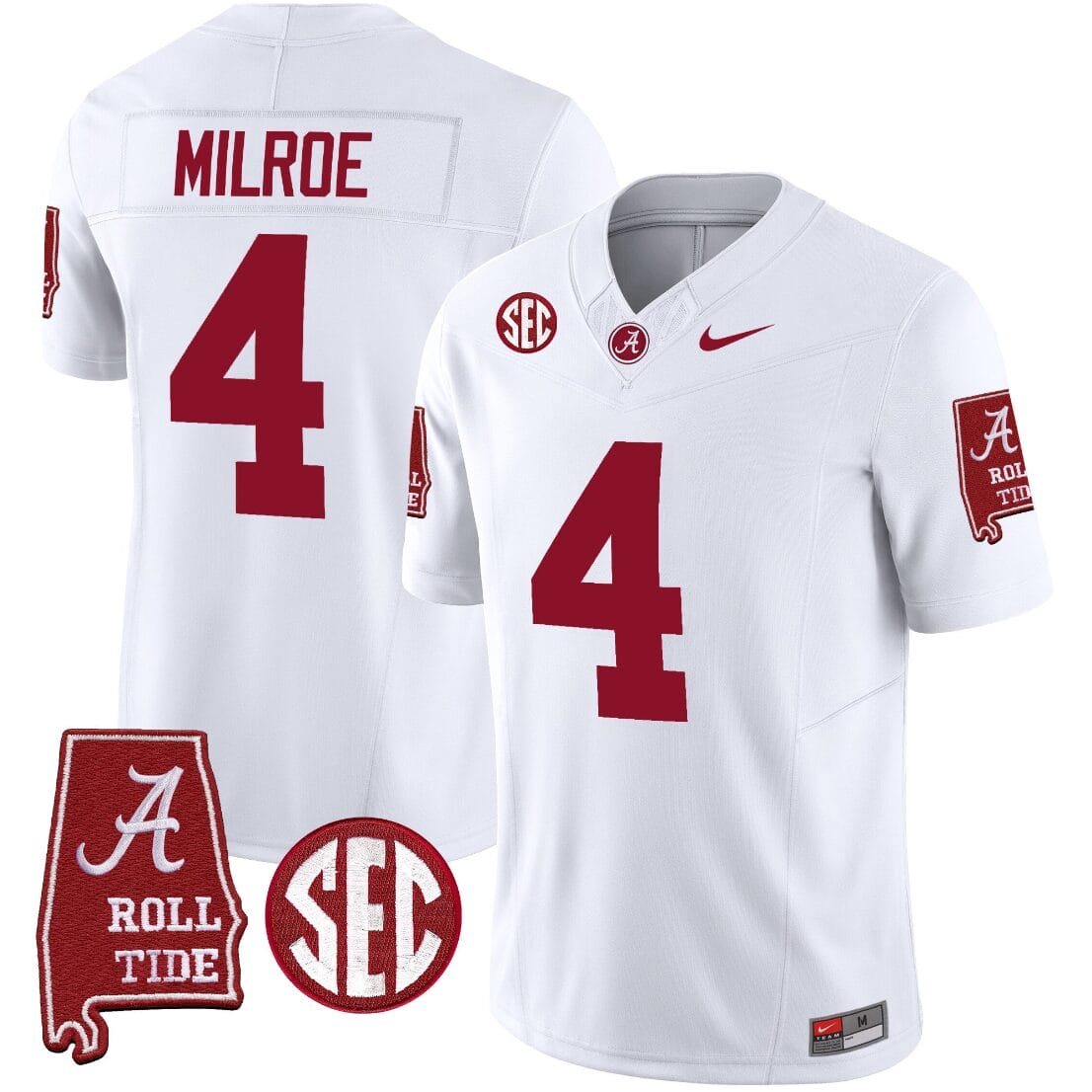 Jalen Milroe Jersey #4 Alabama Crimson Tide Vapor Limited Football Alabama Map White