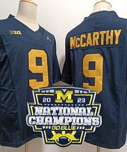 JJ Mccarthy Jersey #9 Michigan Wolverines Football 2023 National Champions Patch Navy