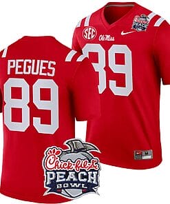 JJ Pegues Jersey #89 Ole Miss Rebels Peach Bowl Patch 2024 College Football Red