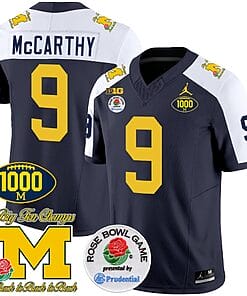 JJ McCarthy Jersey #9 Michigan Wolverines Vapor Stitched 1000 Wins Rose Bowl Patch Alternate