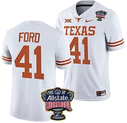 Jaylan Ford Jersey #41 Texas Longhorns Allstate Sugar Bowl Patch 2024 College Football White