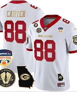 Jalen Carter Jersey #88 Georgia Bulldogs Vapor Limited Orange Bowl Patch White Gold Trim