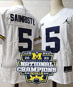 Mike Sainristil Jersey #5 Michigan Wolverines Football 2023 National Champions Patch White