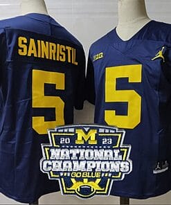 Mike Sainristil Jersey #5 Michigan Wolverines Football 2023 National Champions Patch Navy