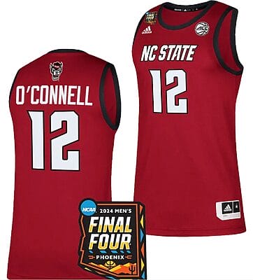 Michael O'Connell Jersey #12 NC State Wolfpack 2024 NCAA March Madness Final Four Basketball Red