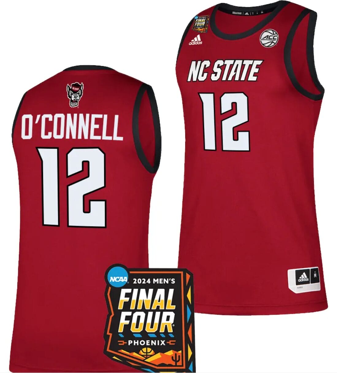 Michael O'Connell Jersey #12 NC State Wolfpack 2024 NCAA March Madness Final Four Basketball Red