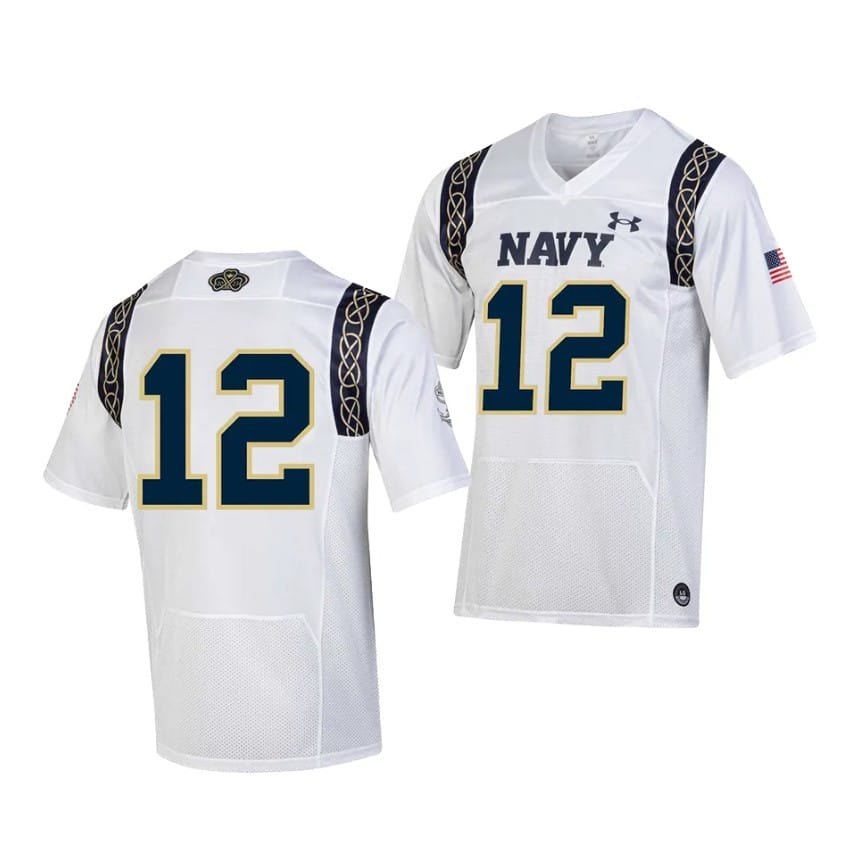 Navy Midshipmen Jersey #12 College Football 2023 Aer Lingus Classic White Replica