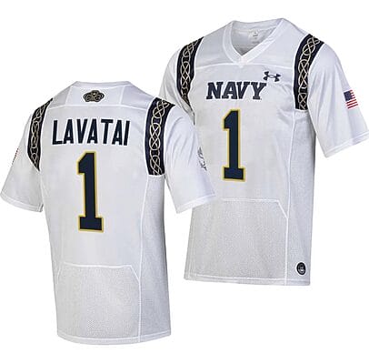 Navy Midshipmen Tai Lavatai Jersey #1 College Football 2023 Aer Lingus Classic White Replica