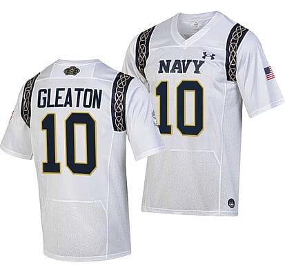 Navy Midshipmen Tedros Gleaton Jersey #10 College Football 2023 Aer Lingus Classic White Replica