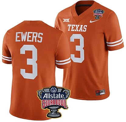 Quinn Ewers Jersey #3 Texas Longhorns Allstate Sugar Bowl Patch 2024 College Football Orange