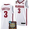 Rylan Griffen Jersey #3 Alabama Crimson Tide 2024 NCAA March Madness Final Four Basketball White