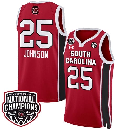 Raven Johnson Jersey #25 South Carolina Gamecocks Basketball 2024 National Champions All Stitched Red