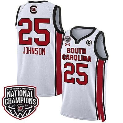 Raven Johnson Jersey #25 South Carolina Gamecocks Basketball 2024 National Champions All Stitched White