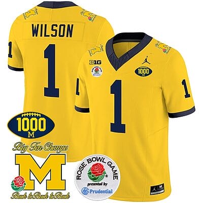 Roman Wilson Jersey #1 Michigan Wolverines Vapor Stitched 1000 Wins Rose Bowl Patch Maize