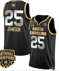 Raven Johnson Jersey #25 South Carolina Gamecocks Basketball 2024 National Champions All Stitched Black Gold