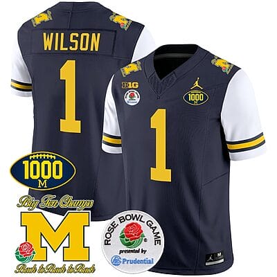 Roman Wilson Jersey #1 Michigan Wolverines Vapor Stitched 1000 Wins Rose Bowl Patch White Sleeves