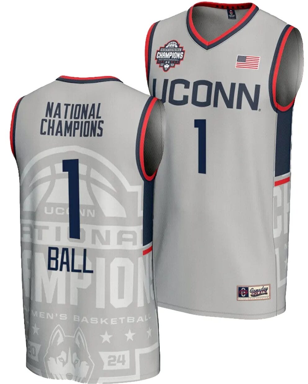 Solomon Ball Jersey #1 UConn Huskies 2024 NCAA Basketball National Champions Lightweight Gray