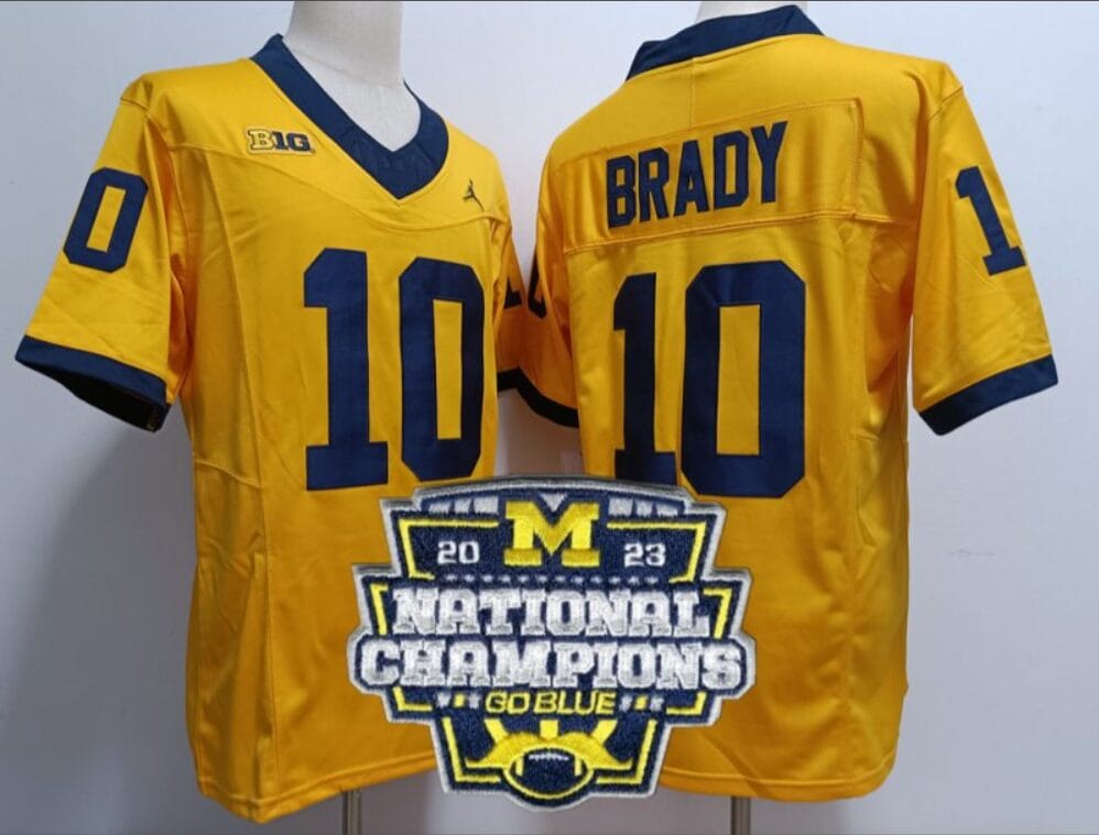 Tom Brady Jersey #12 Michigan Wolverines Football 2023 National Champions Patch Yellow
