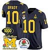 Tom Brady Jersey #10 Michigan Wolverines Vapor Stitched 1000 Wins Rose Bowl Patch Navy