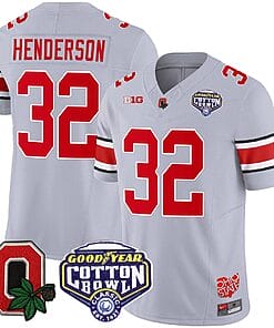 TreVeyon Henderson Jersey #32 Ohio State Buckeyes Good Year Cotton Bowl Patch Football Gray