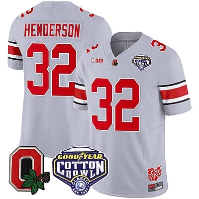 TreVeyon Henderson Jersey #32 Ohio State Buckeyes Good Year Cotton Bowl Patch Football Gray