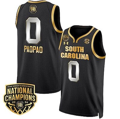 Te-Hina Paopao Jersey #0 South Carolina Gamecocks Basketball 2024 National Champions All Stitched Black Gold