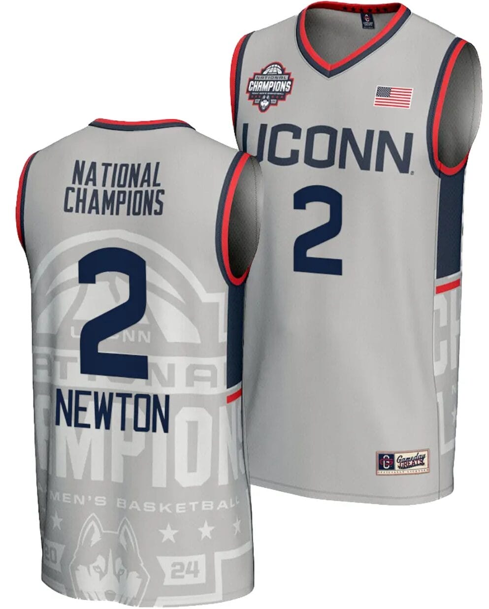 Tristen Newton Jersey #2 UConn Huskies 2024 NCAA Basketball National Champions Lightweight Gray
