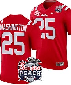 Trey Washington Jersey #25 Ole Miss Rebels Peach Bowl Patch 2024 College Football Red