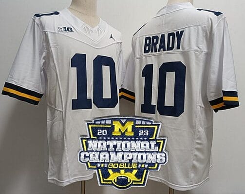Tom Brady Jersey #12 Michigan Wolverines Football 2023 National Champions Patch White