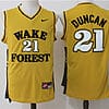 Tim Duncan Jersey #21 Wake Forest Demon Deacons NCAA Basketball Jersey Yellow