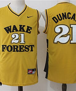 Tim Duncan Jersey #21 Wake Forest Demon Deacons NCAA Basketball Jersey Yellow
