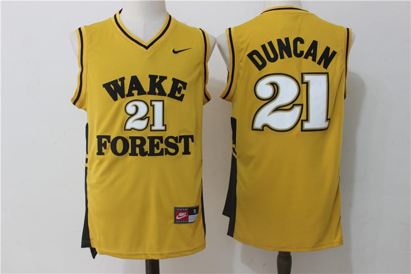 Tim Duncan Jersey #21 Wake Forest Demon Deacons NCAA Basketball Jersey Yellow
