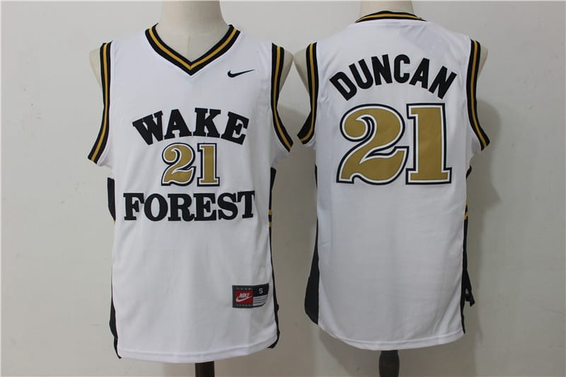 Tim Duncan Jersey #21 Wake Forest Demon Deacons NCAA Basketball Jersey White